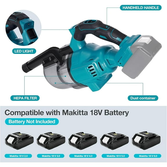Handheld Cordless Vacuum Cleaner for  18V Battery, Portable Wireless Power Vacuum Cleaner, 4 Multi Nozzle, 2 HEPA Filter, Lightweigt Vacuum for Home Pet Hair, Car (Battery NOT Include)