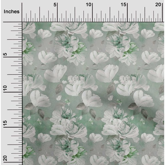 oneOone Polyester Spandex Dusty Teal Green Fabric Florals Dress Material Fabric Print Fabric By The Yard 56 Inch Wide-7FM