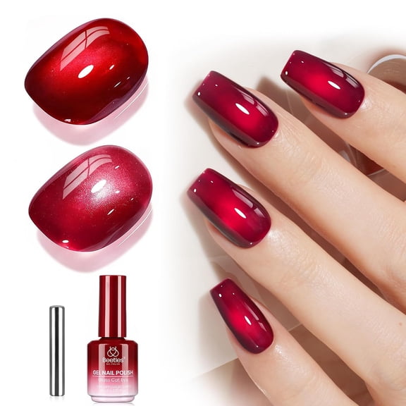 Beetles Red Cat Eye Gel Nail Polish, 15ML Wine-Stained Cherry Glitter Red