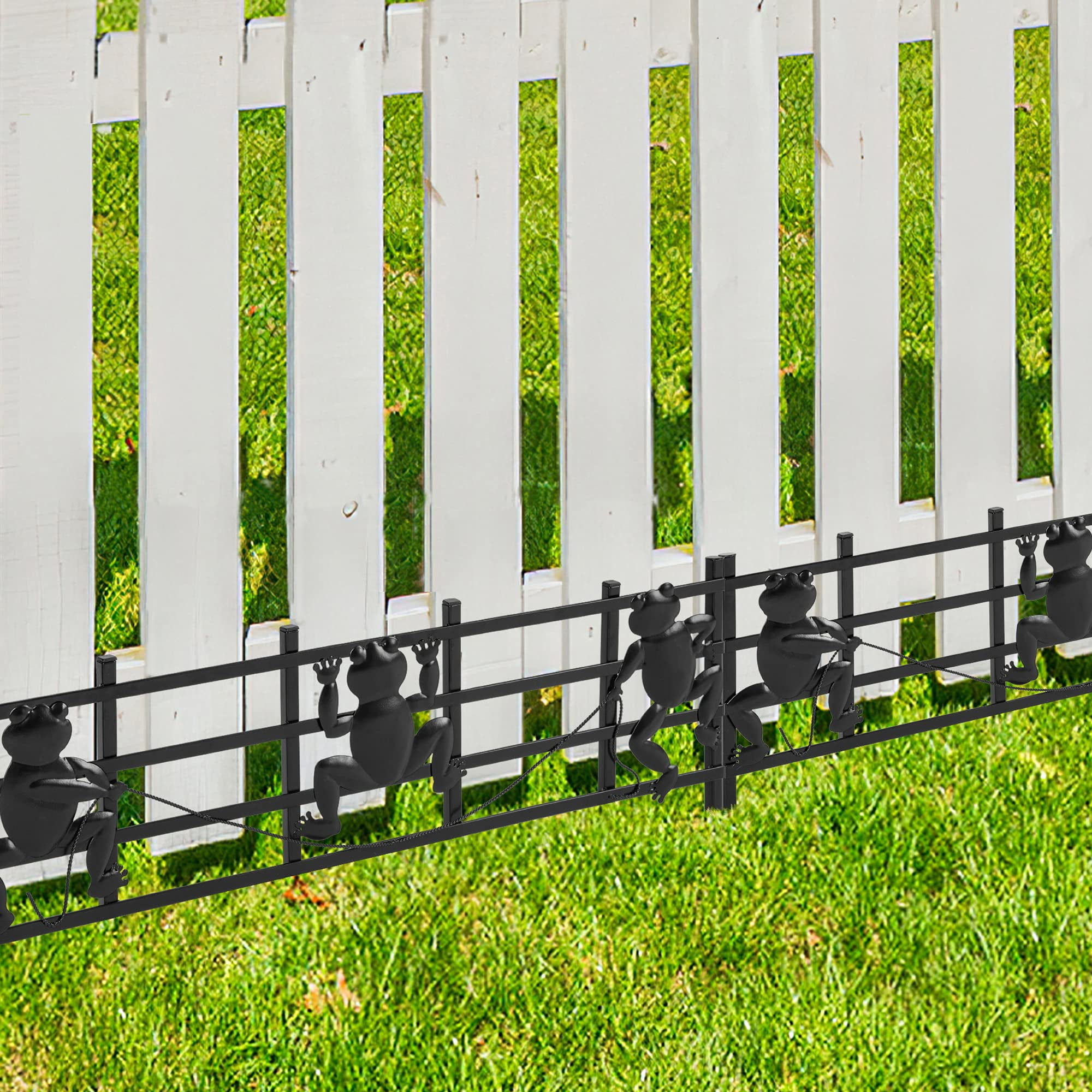 Decorative Garden Fence 15 Pack, 8in(H) X 24ft(L) Animal Barrier Border, Rustproof Metal Dogs Rabbits Fencing Panel for Outdoor Patio Garden Yard, Frog Shape