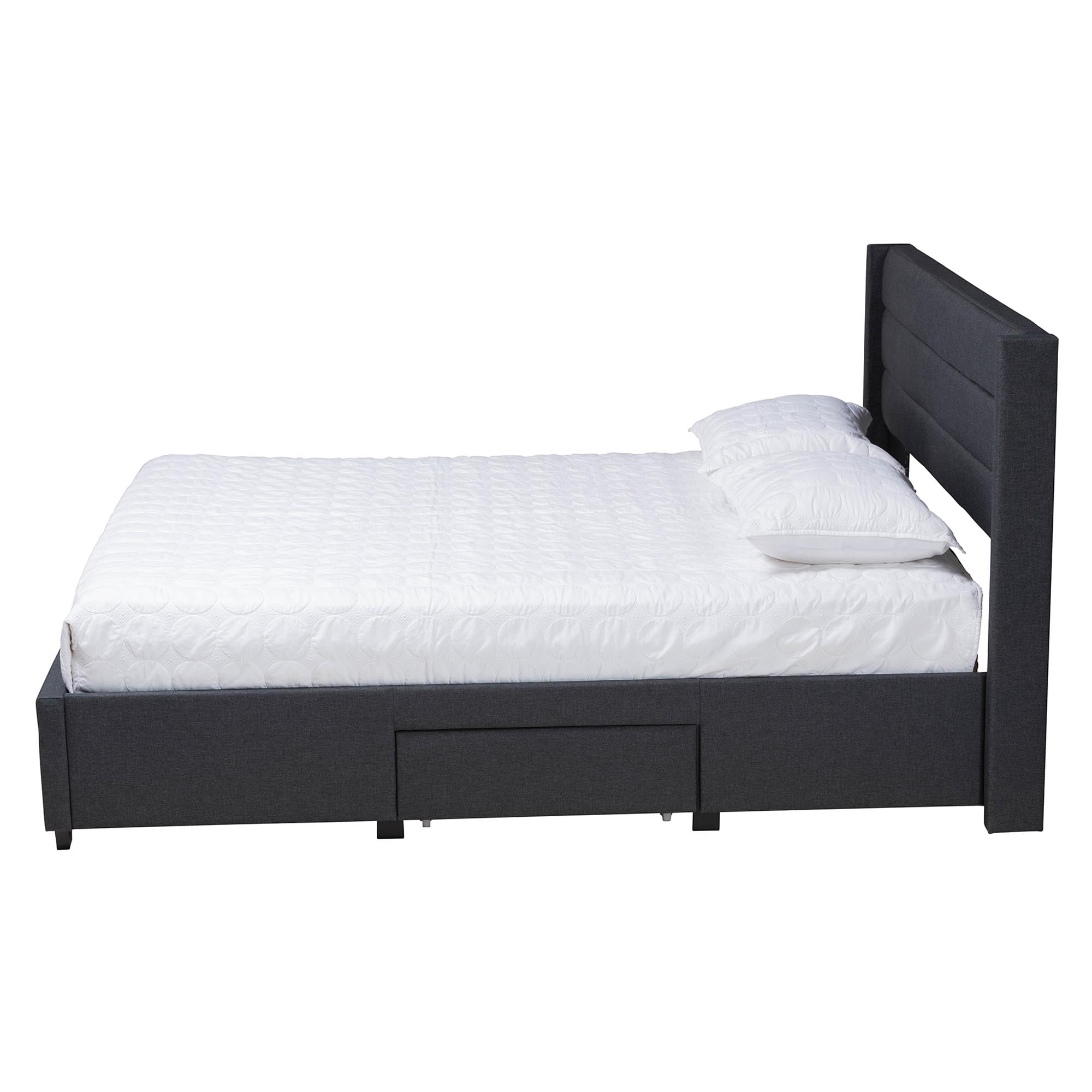 Baxton Studio Braylon Mid-Century Modern Transitional Charcoal Grey Fabric and Dark Brown Finished Wood Queen Size 3-Drawer Storage Platform Bed