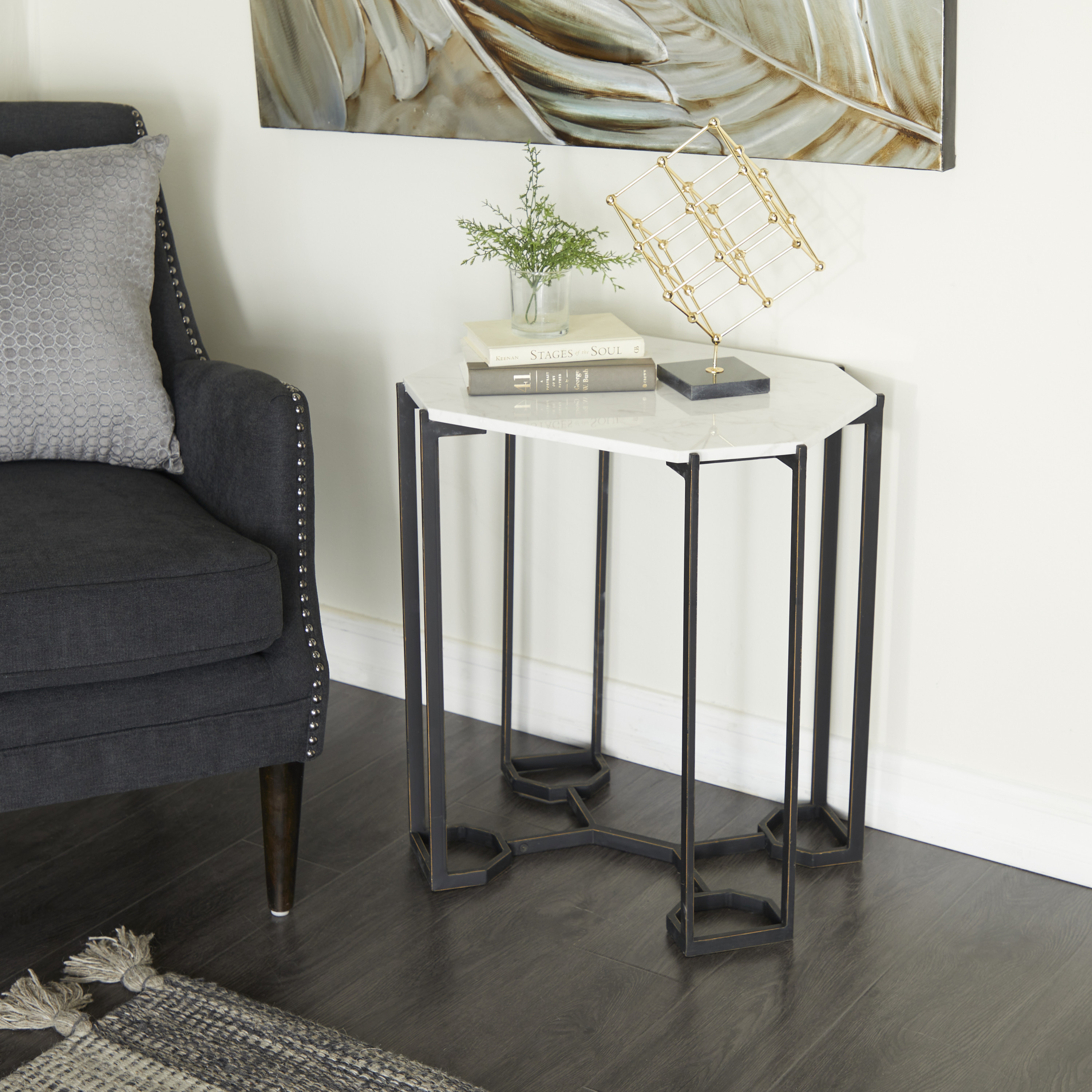 DecMode 18"W, 21"H Metal Contemporary Accent Table, White, 1-Piece