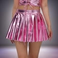 thumbnail image 2 of oqasdz Women's Fashion Solid Color Dazzling Leather Pleated A Line Skirt Stage Nightclub High Waist Fashion Slim Loose Short Skirt, 2 of 3