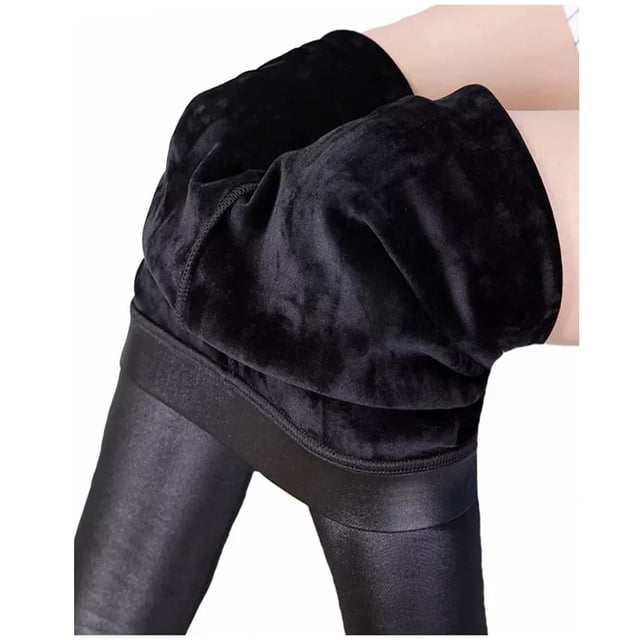 Leggings de imitación de cuero de cintura alta para mujer: pantalones elásticos de cuero sintético, diseño informal liso, cintura elástica, aptos para deporte y uso diario