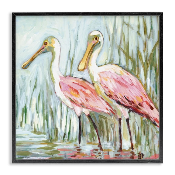 Stupell Industries Spoonbill Birds Pair Animals Painting Black Framed Art Print Wall Art, 12 x 12