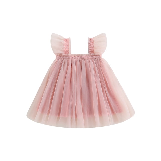 xiaxaixu Robe en Tulle pour Bébé Fille, Manches Volantes, Couleur Unie, Robe d'Été pour Fête Quotidienne