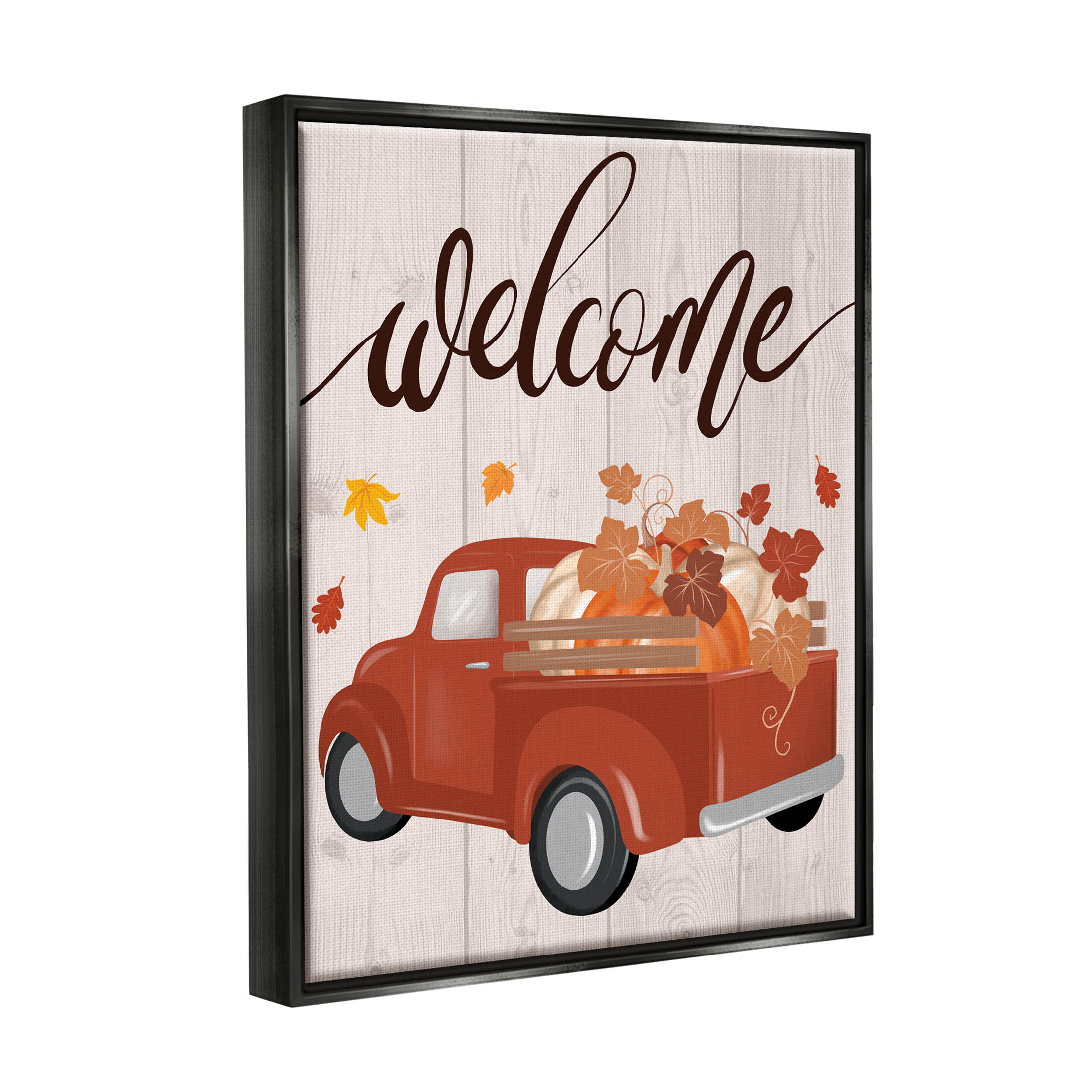 Stupell Industries Welcome Country Pumpkin Truck Graphic Art Jet Black Floating Framed Canvas Print Wall Art, Design by Jo Taylor