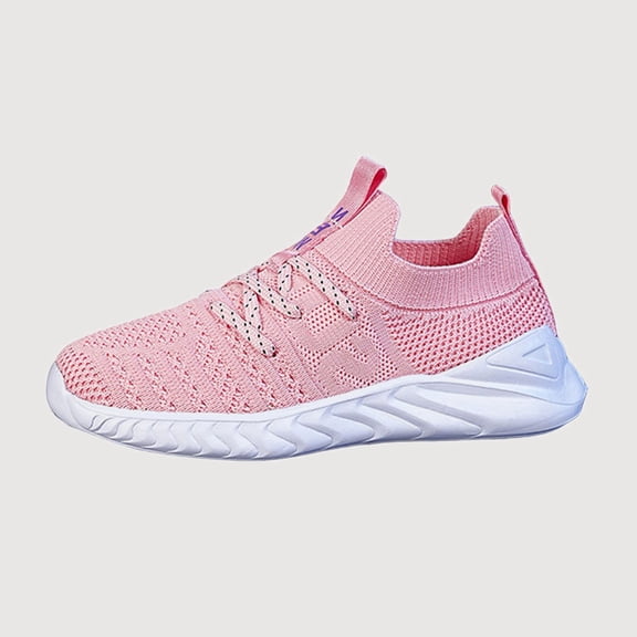 Gyujnb Breathable Knit Running Sneakers with Elastic Laces for All Day Comfort (Little Girls,Big Girls),12-12.5 Years