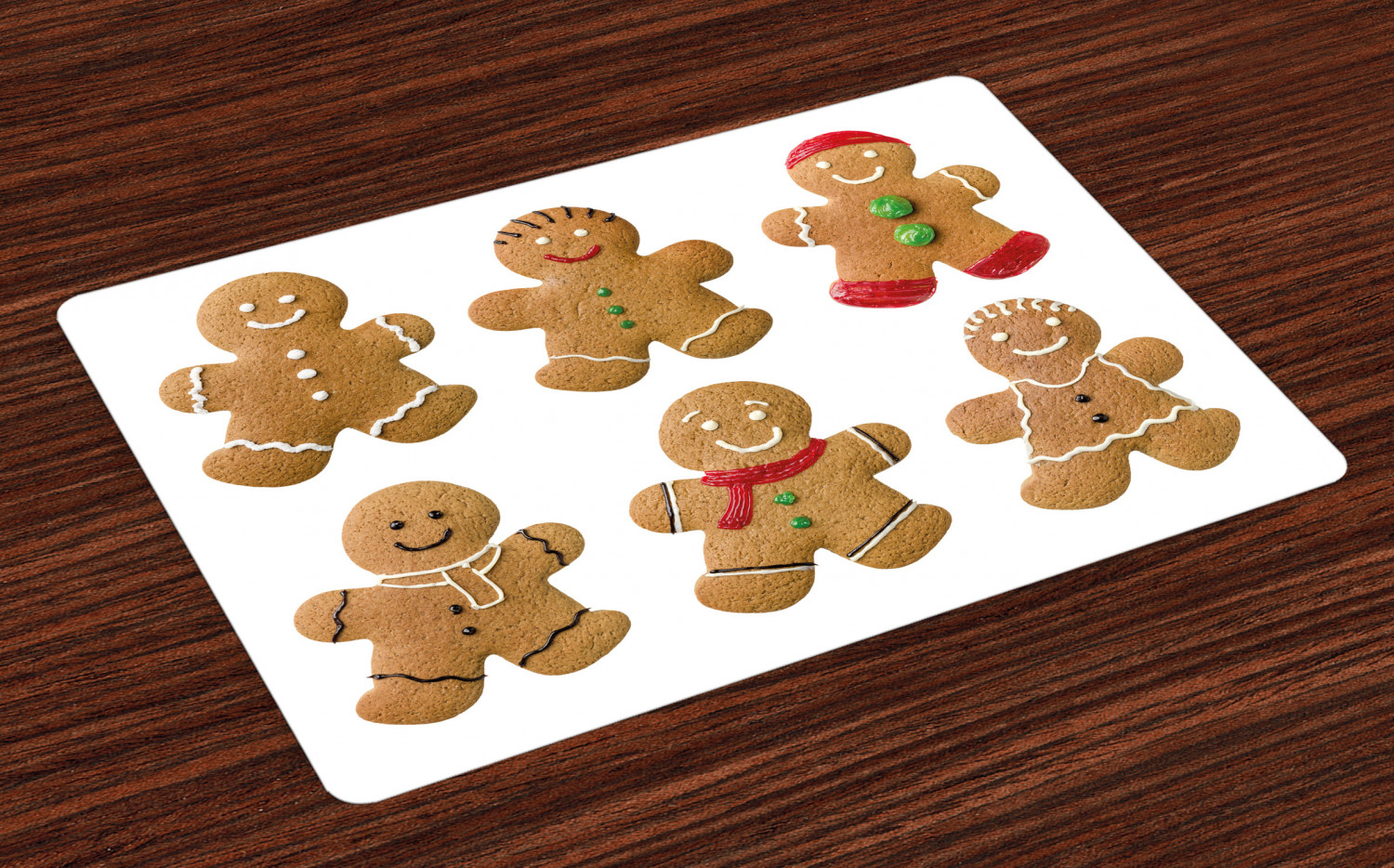 Gingerbread Man Placemats Set of 4 Vivid Homemade Biscuits Sugary Xmas