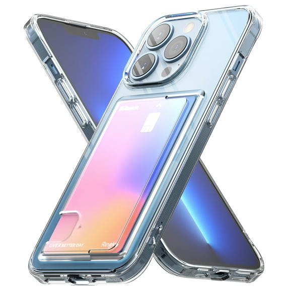 Ringke Fusion Card Compatible with iPhone 13 Pro Case, Transparent Hard Back with Built-in Slim Card Holder Wallet Cover - Clear