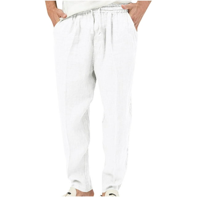 Pantalones largos para hombre, moda de verano, lisos, informales, con cintura elástica y bolsillos