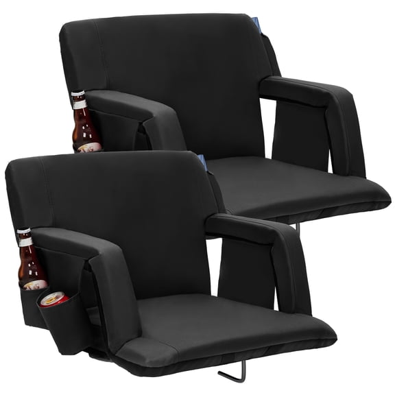 Huisuilinss 2 Pack Stadium Seat,20" Folding Bleacher Seats With Back Support,6-Position Adjustable Bleacher Chair,Portable Stadium Chair With Cup Holder,Pockets For Sport Event Camping Concert