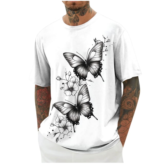 Camisetas de Manga Larga para Hombre de Algodón, Impresión Cuello Redondo Moda Casual Camisetas de Manga Corta para Diario Y Casual