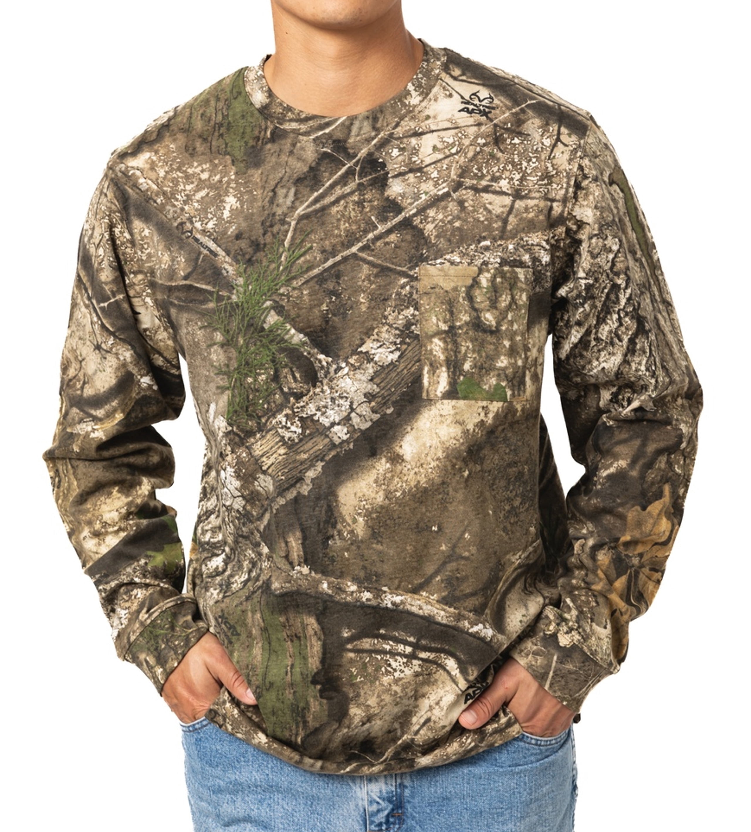 Realtree Men’s Long Sleeve Cotton Shirt, APX Camo, Soft 100% Cotton, Relaxed Fit, Hunting & Casual Wear | Size S
