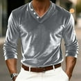 thumbnail image 4 of Velvet Tops for Men for Evening Party,Long Sleeve V-Neck Ornamental Buttons Basic Dress Shirts, 4 of 8