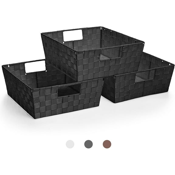 Sorbus Woven Basket Bin Set - Stackable Shelf Storage Tote Baskets with Built-in Carry Handles (Black)