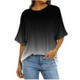 thumbnail image 2 of ZQGJB Women Oversized Ombre T Shirts Loose Casual Tie Dye Gradient Color Print Summer Short Sleeve Crewneck Tunic Tops Basic Workout Tees with Pocket Dark Blue S, 2 of 7