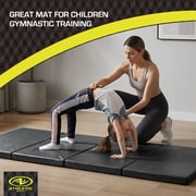 Athletic Works 2ftx6ft Four Folding Exercise Mat, Folding Gymnastics Mat, High-Density EPE Foamed Gym Mat, Black, 1.55 inch Thickness