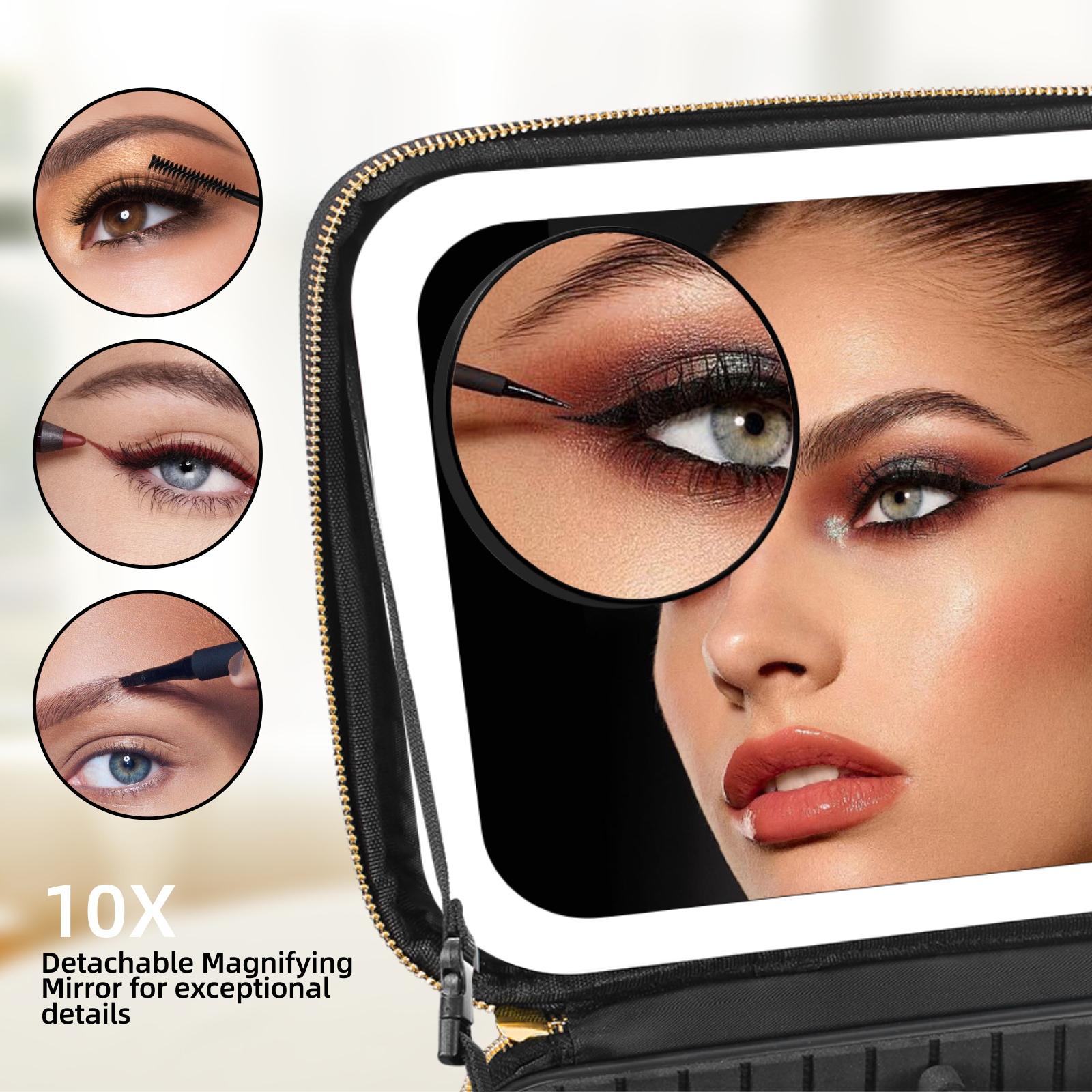 Suupvaor Lighted Travel Makeup Case with LED Mirror, Black photo 7