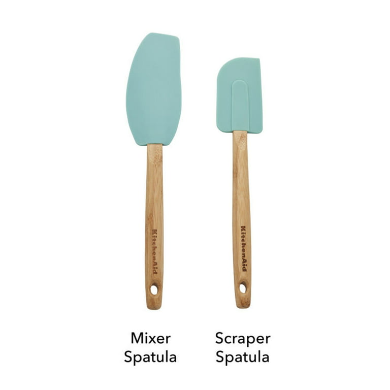 KitchenAid Bamboo Wood Handled Mini Spatula Set with Silicone Head, Set Of  2, Aqua Sky