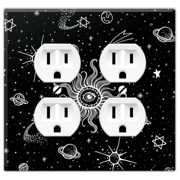 WIRESTER 2-Gang Duplex Outlet Wall Plate/Switch Plate Cover, Boho Sun and Planets