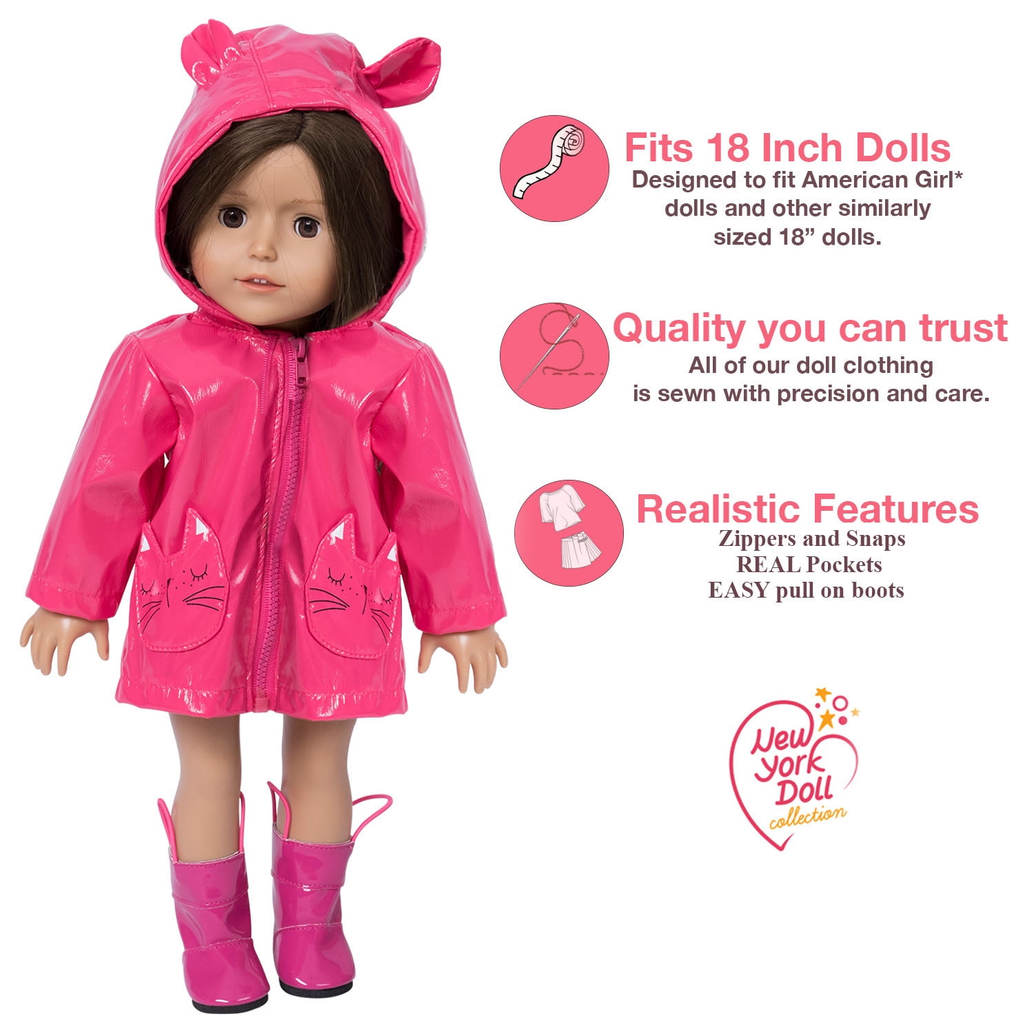 18 Inch Doll Clothes Raincoat and Doll Boots - Set of 2 Doll Clothing