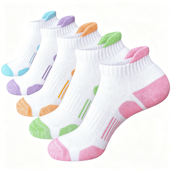 TELOLY Womens Athletic Running Cotton Socks,Thick Cushioned Anti-Blister Wicking Ankle Socks 5 Pairs
