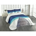 thumbnail image 3 of Ambesonne Hawaii Quilted Bedspread Set 3 Pcs, Wooden Path into Ocean, Queen Size, Navy Turquoise Cream, 3 of 5