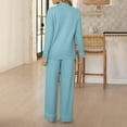 thumbnail image 4 of YOIAVAIOY Womens Pajama Sets 2 Piece Ribbed Knit Lounge Set Button Down Shirts and Wide Leg Pants Matching Sets Soft Knitted Pjs Sleepwear Set Blue M, 4 of 6