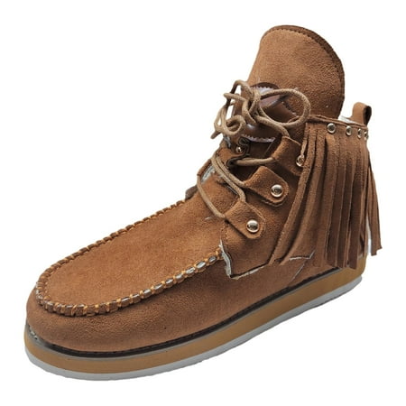 QYZEU Womens Running Sneakers Casual Womens Shoes Wedge Large Size Snow Boots for Women Autumn and Winter Plus Velvet Warm Short Boots Tassel Boots Shoe Brown 37