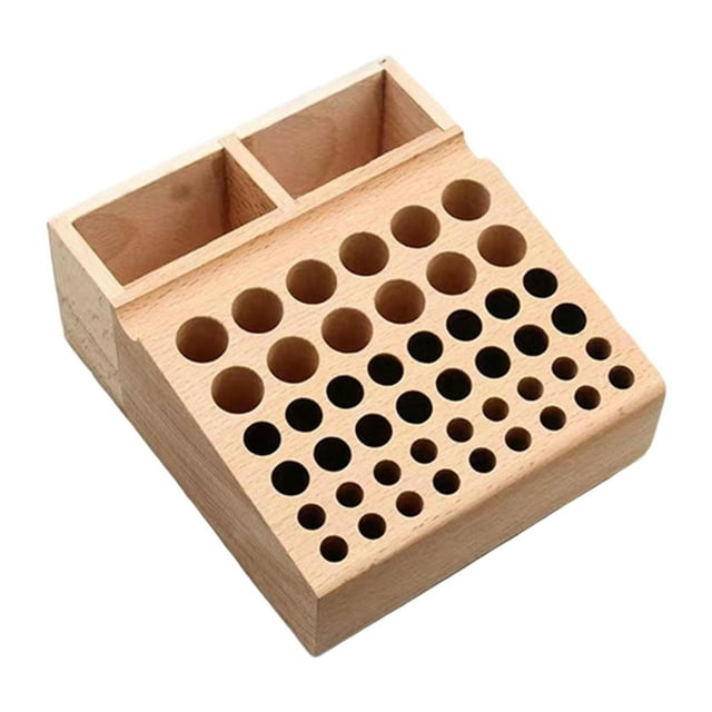 Organizador de herramientas de madera y cuero, soporte para herramientas de tallado, versátil, resistente, con base antideslizante para uso doméstico 46 hoyos