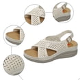 thumbnail image 7 of Orthopedic Sandals for Women Hollow out Crooss Strap Low Wedge Walking Shoes Comfy Arch Support Casual Summer Footwear Beige Size 8.5, 7 of 7