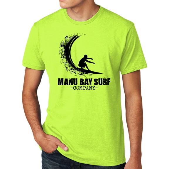 Manu Bay Surf Company BLACK WAVE Mens High Visibility Surfing T-shirt, Large Neon Yellow