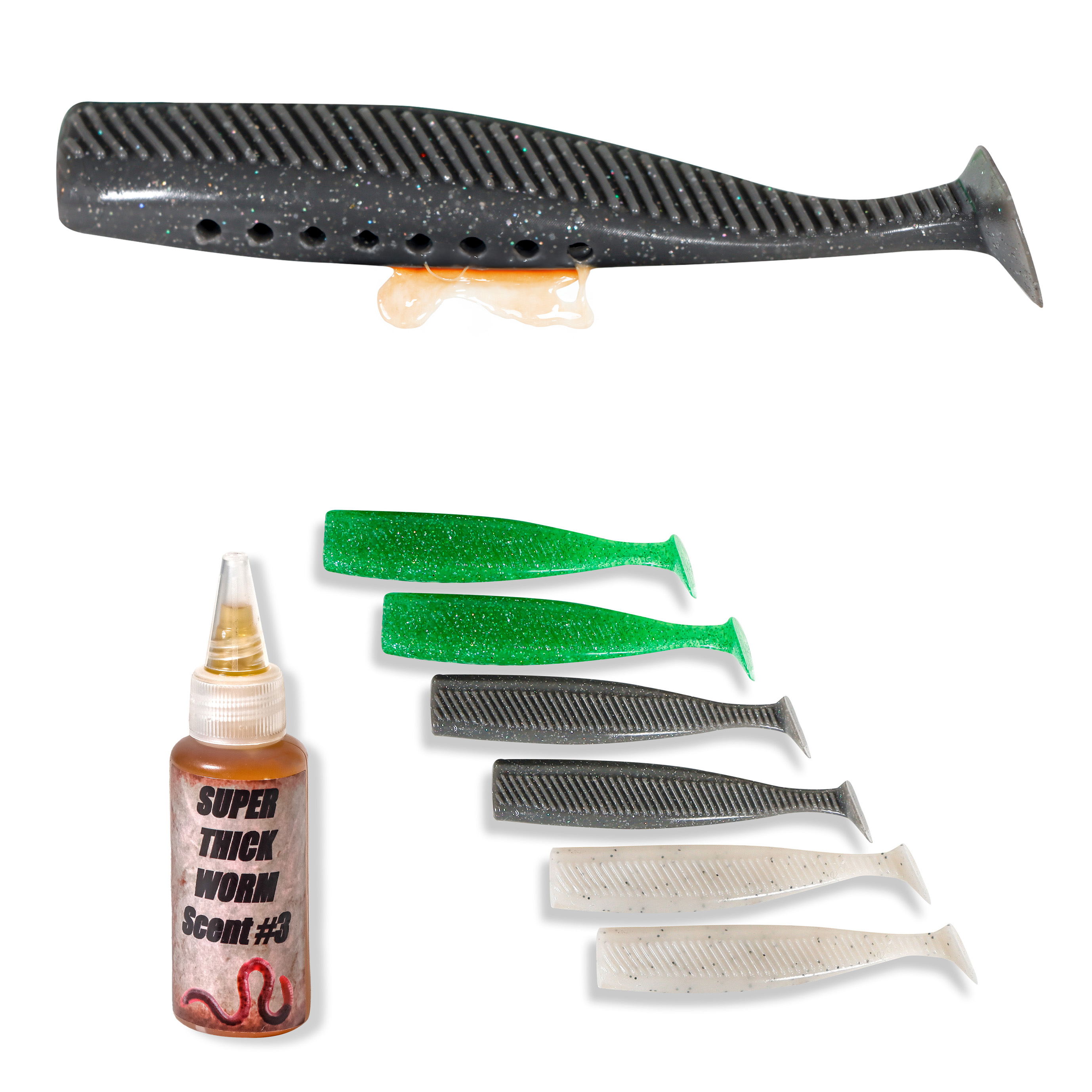 Freshwater Paddle Tail Swim Baits with Worm Scent Pockets - Bass Bait, Bass Lures, Swimbait With Fishing Liquid Bait Attractant