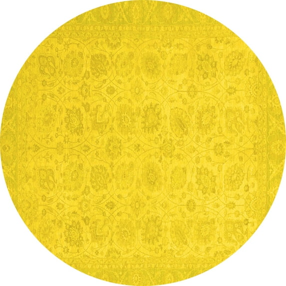 Ahgly Company Machine Washable Indoor Round Abstract Yellow Modern Area Rugs, 3' Round