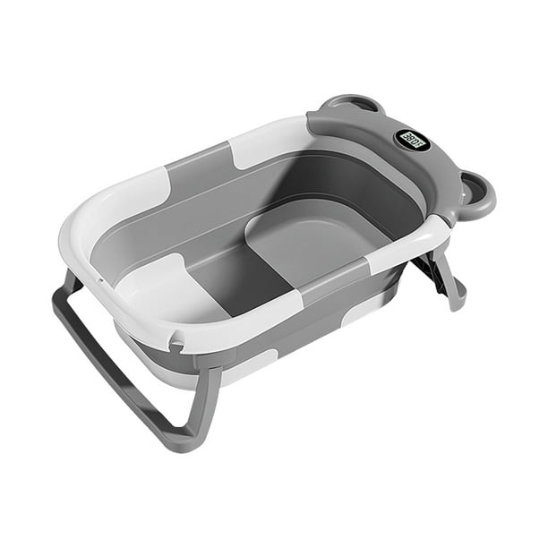 Cubo de baño con pantalla de temperatura en tiempo real, antideslizante, plegable, con soporte para cojín (sin alfombra de baño gris)