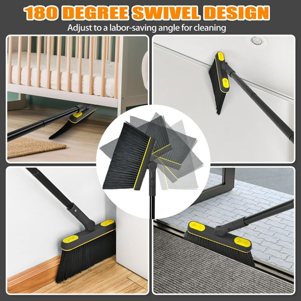 JEHONN Dustpan and Broom Set with 54 inches Long Handle (Black
