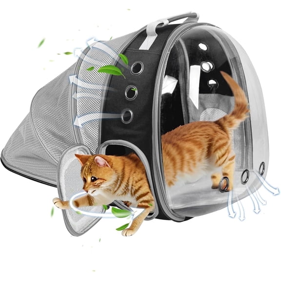 DENZUS Bubble Expandable & Foldable Cat Backpack Carrier, Breathable Pet Backpack for Large Cats, Designed for Hiking, Travelling, Camping