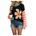thumbnail image 1 of Suéter de cuello redondo con estampado floral for mujer, holgado, de manga larga, de punto estético, suéteres, 1 of 7