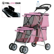 YRLLENSDAN Double Dog Stroller for Small Medium Dogs 10 lbs 30 lbs Double Cat Stroller for 2 Cats Portable Foldable Pet Stroller for 2 Dogs with Bottle Holder and Storage bag,Pink