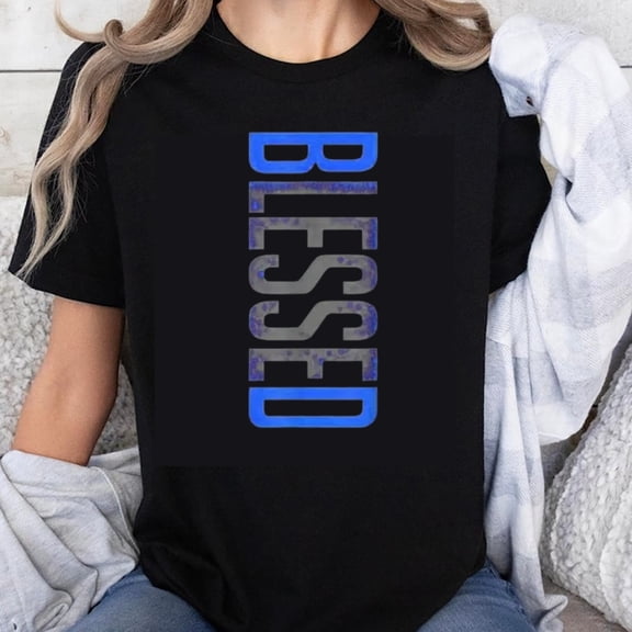 100% Cotton Blessed Vertical Print T-Shirt For Women Christian Faith Inspired Graphic Tee Black Casual Top Female Fashion Apparel
