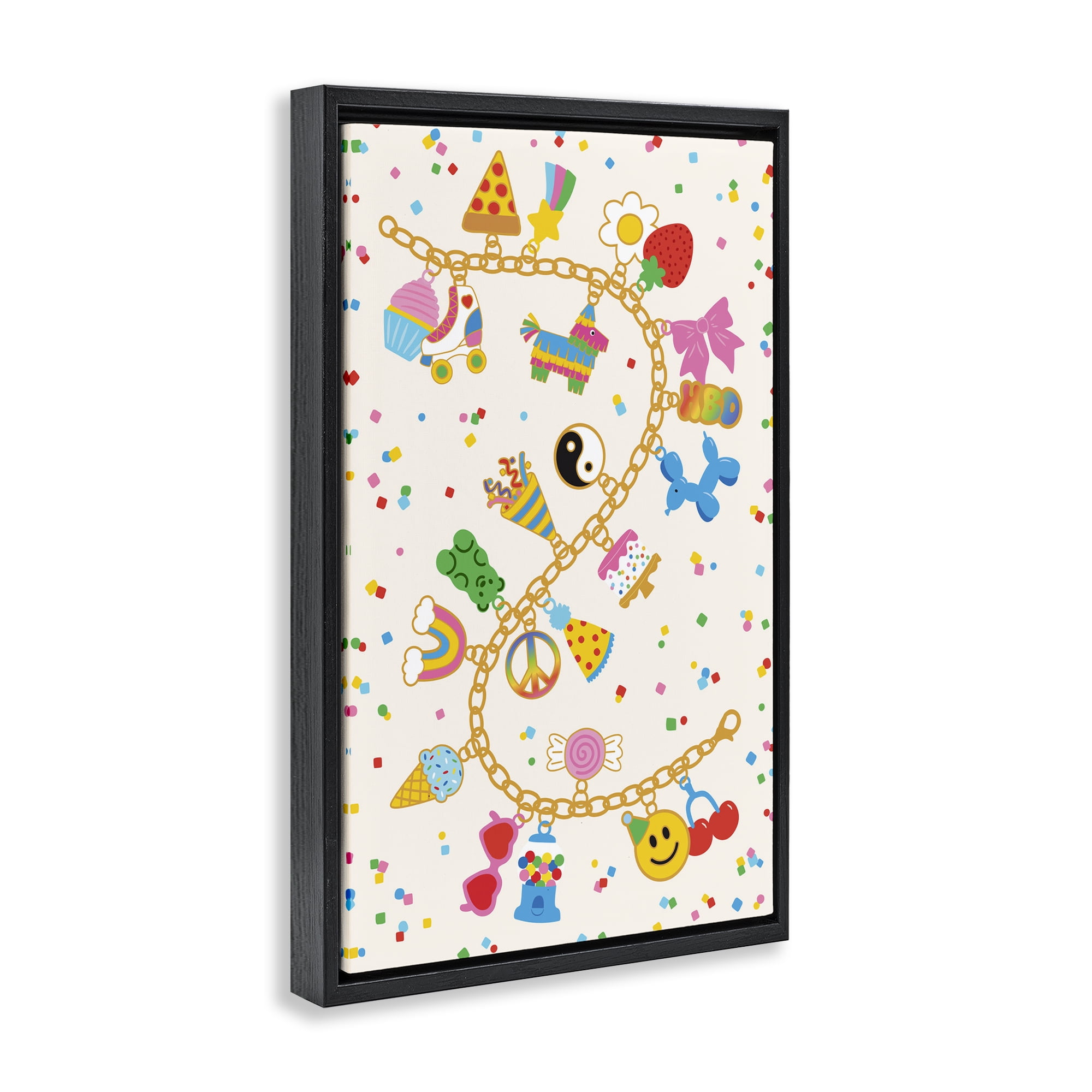 Stupell Industries Playful Party Charm Bracelet Black Framed Floater Canvas Wall Art, design by Nadia Hassan