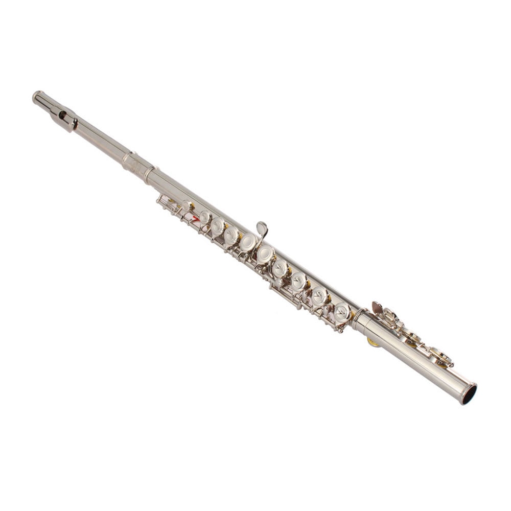 Tcbosik C Closed Hole Flute, 16-Key Nickel Plated Flutes Kit with Carring Bag, Cloth and Cleaning Rod for Concert and Band, Silver