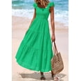thumbnail image 4 of Vestido largo PRETTYGARDEN para mujer, cuello cuadrado, verde fruncido, XXL, 4 of 9