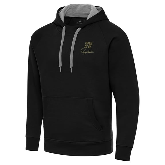 Men's-Antigua  Black Denny Hamlin Fleece Victory Pullover Hoodie