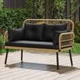 thumbnail image 2 of Dextrus Wicker Outdoor Loveseat, All-Weather Patio Furniture with Cushions, Light Brown+Black, 2 of 10