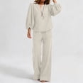 thumbnail image 4 of Enjoytime Travel Outfits for Women Casual Lounge Plus Size 2 Piece Sets V Neck Long Puff Sleeves Tops Straight Leg Pants Matching Set, 4 of 6