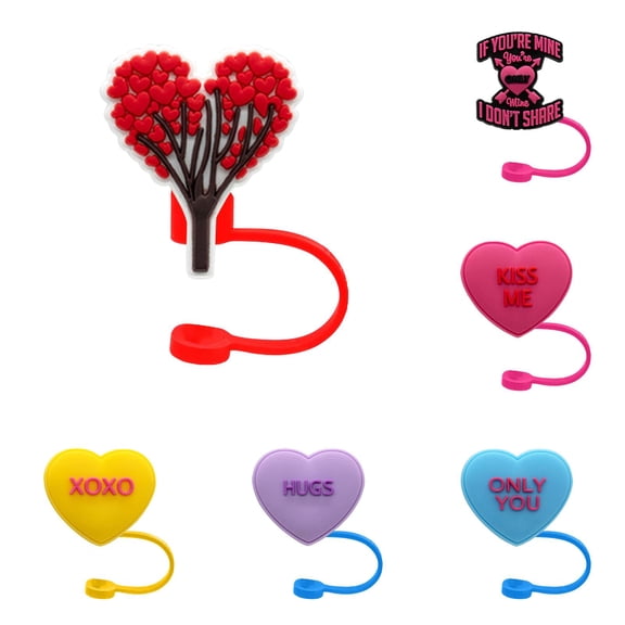 6PCS Love Heart Straw Covers Cap For 6-8mm Reusable Straw Topper Tip Compatible 30&40OZ Cups, Reusable Cup Accessories Decor Valentine's Day Gifts(Heart-6PCS)