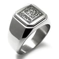 thumbnail image 1 of Stainless Steel Letter L Initial Floral Box Monogram Engraved Engraved Square Flat Top Biker Style Polished Signet Ring, 1 of 1