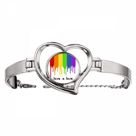 Love is Love LGBT Rainbow Color Bracelet Heart Jewelry Wire Bangle
